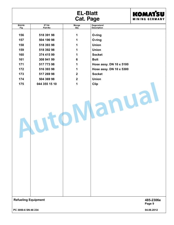 Komatsu PC3000-6 Hydraulic Mining Excavator Parts Manual G46234-4