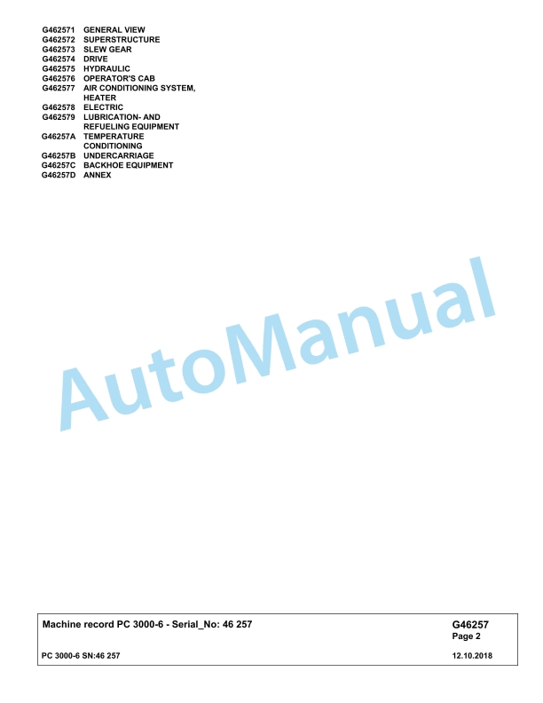 Komatsu PC3000-6 Hydraulic Mining Excavator Parts Manual G46257