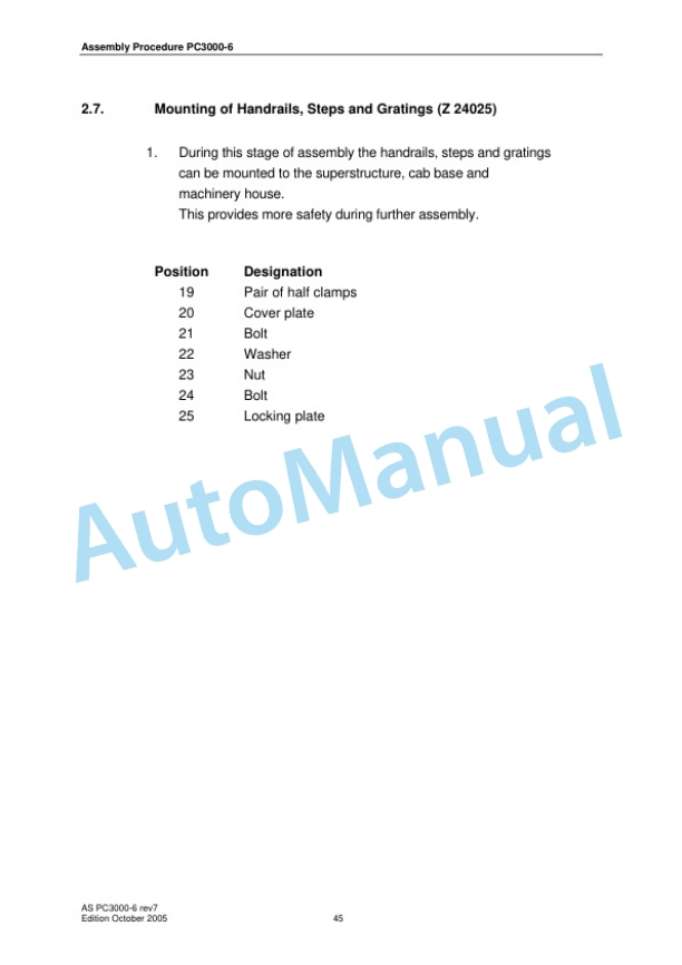 Komatsu PC3000-6 Hydraulic Mining Shovel Field Assembly Instruction PC3000-6rev7 4 Komatsu PC3000-6 Hydraulic Mining Shovel Field Assembly Instruction PC3000-6rev7 - Image 4