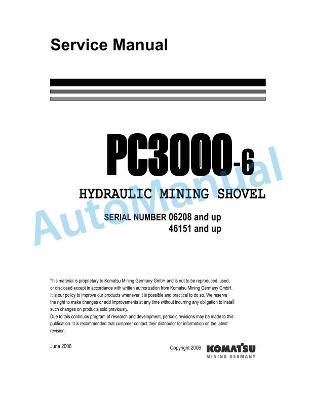 Komatsu PC3000-6 Hydraulic Mining Shovel Service Manual