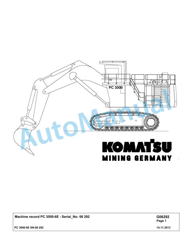 Komatsu PC3000-6E Hydraulic Mining Excavator Parts Manual G06292