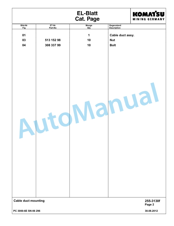 Komatsu PC3000-6E Hydraulic Mining Excavator Parts Manual G06296-3