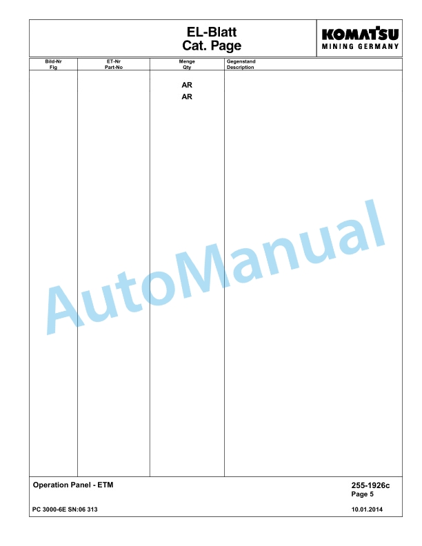 Komatsu PC3000-6E Hydraulic Mining Excavator Parts Manual G06313-2