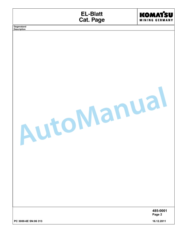 Komatsu PC3000-6E Hydraulic Mining Excavator Parts Manual G06313-3