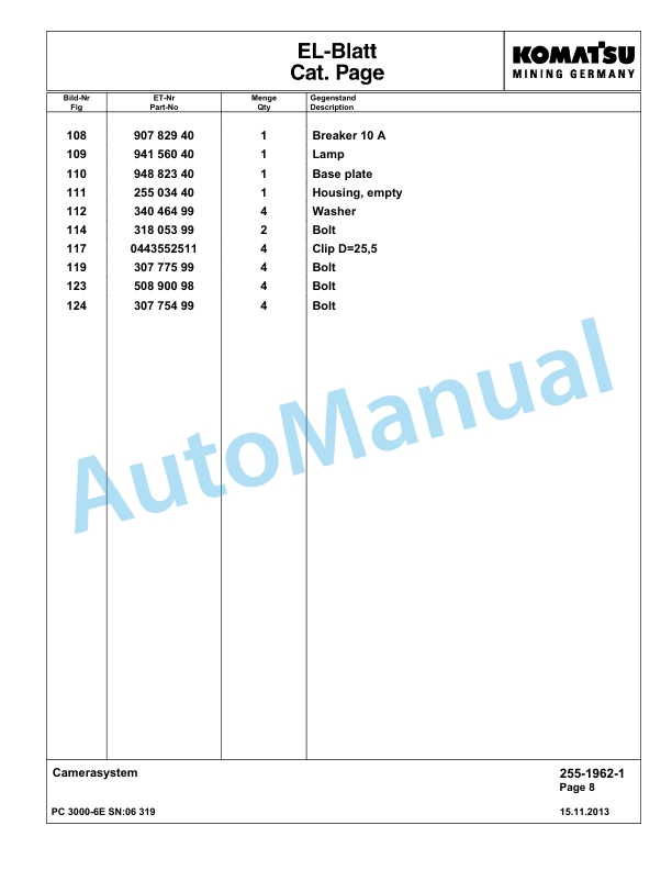 Komatsu PC3000-6E Hydraulic Mining Excavator Parts Manual G06319-2