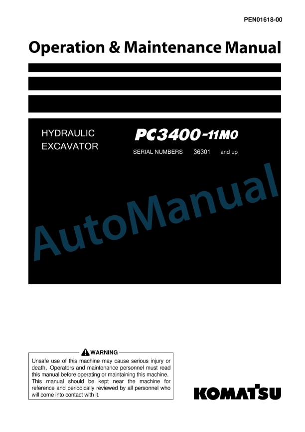 Komatsu PC3400-11M0 Hydraulic Excavator Operation and Maintenance Manual PEN01618-00