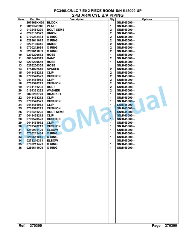 Komatsu PC340LC-7E0, PC340NLC-7E0 2 Piece Boom Hydraulic Excavator Parts Manual K45000-UP-5