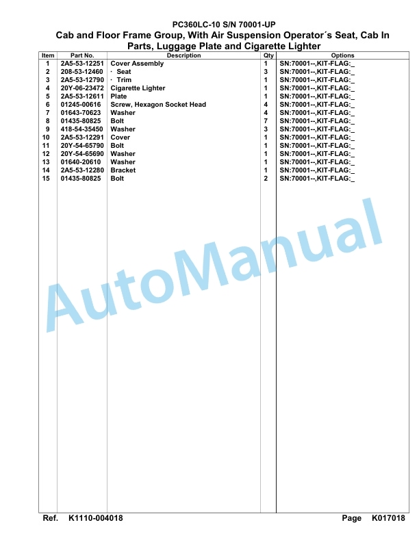 Komatsu PC360LC-10 Hydraulic Excavator Parts Manual 70001-UP-4