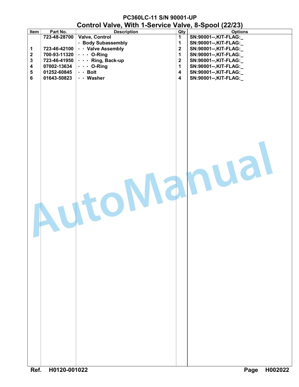 Komatsu PC360LC-11 Hydraulic Excavator Parts Manual 90001-UP-2