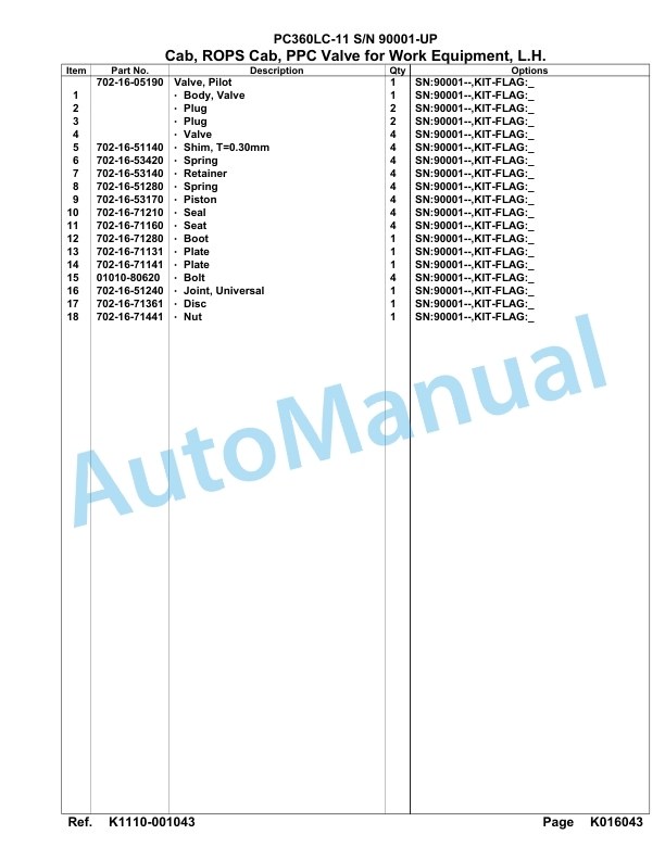 Komatsu PC360LC-11 Hydraulic Excavator Parts Manual 90001-UP-4