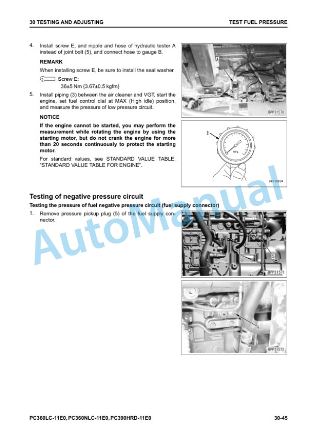 Alternative view of Komatsu PC360LC-11E0, PC360NLC-11E0, PC390HRD-11E0 Hydraulic Excavator Shop Manual UENBM00494