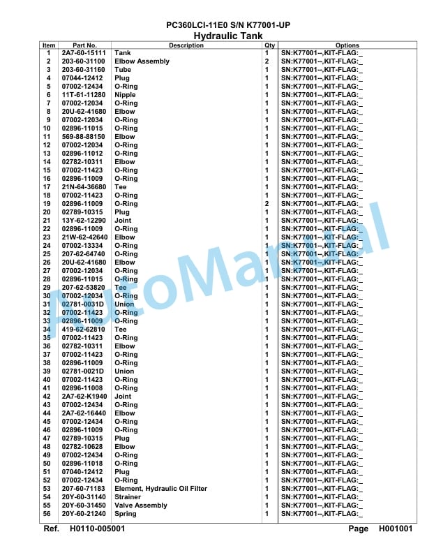 Komatsu PC360LCI-11E0 Hydraulic Excavator Parts Manual PC00095U-2