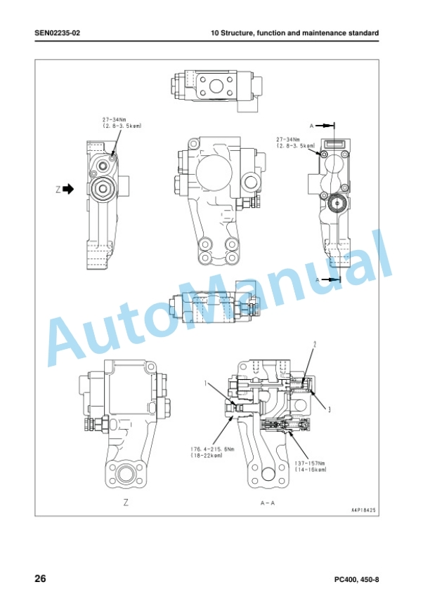 Alternative view of Komatsu PC400-8, PC400LC-8, PC450-8, PC450LC-8 Hydraulic Excavator Shop Manual SEN02223-16