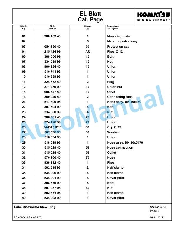 Komatsu PC4000-11 Hydraulic Excavator Parts Manual G08273-4