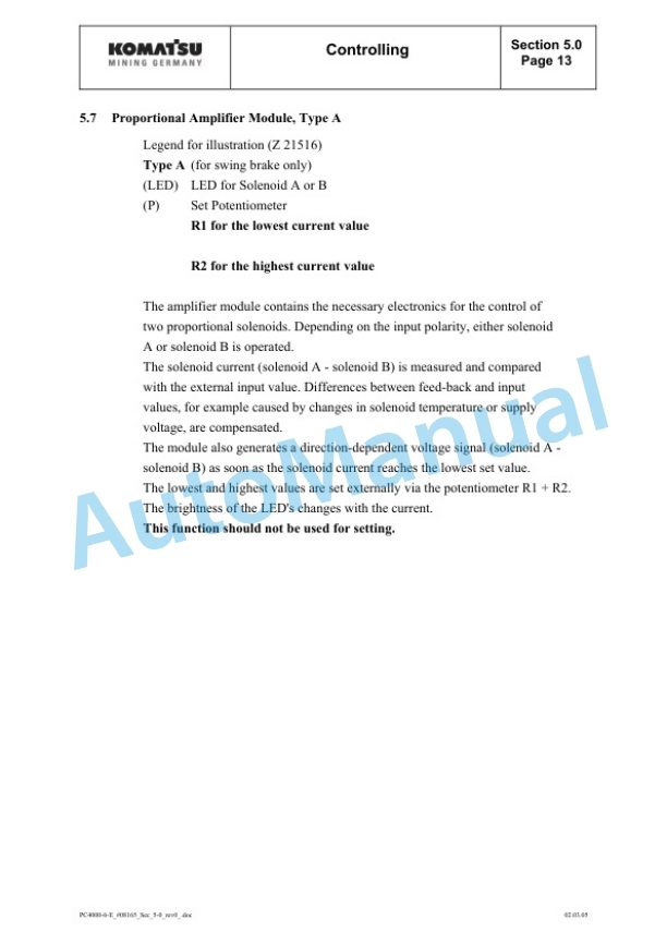 Komatsu PC4000-6 Electrical Hydraulic Mining Excavator Service Manual 2 Komatsu PC4000-6 Electrical Hydraulic Mining Excavator Service Manual-2