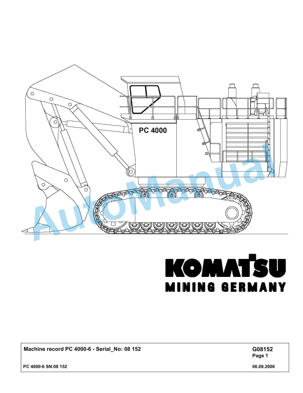 Komatsu PC4000-6 Hydraulic Excavator Parts Manual G08152