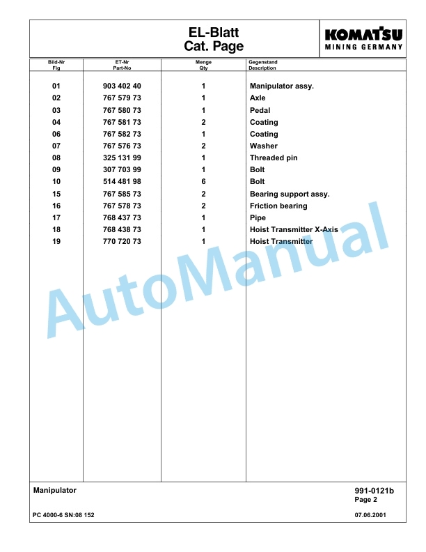 Komatsu PC4000-6 Hydraulic Excavator Parts Manual G08152-5