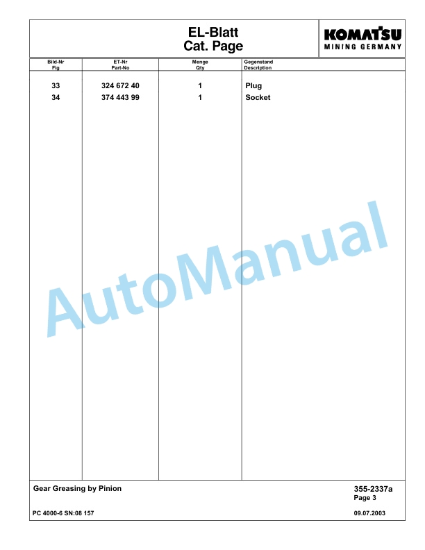 Komatsu PC4000-6 Hydraulic Excavator Parts Manual G08157-4