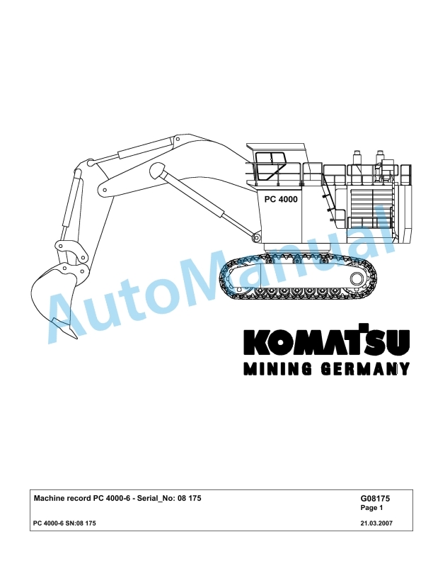Komatsu PC4000-6 Hydraulic Excavator Parts Manual G08175