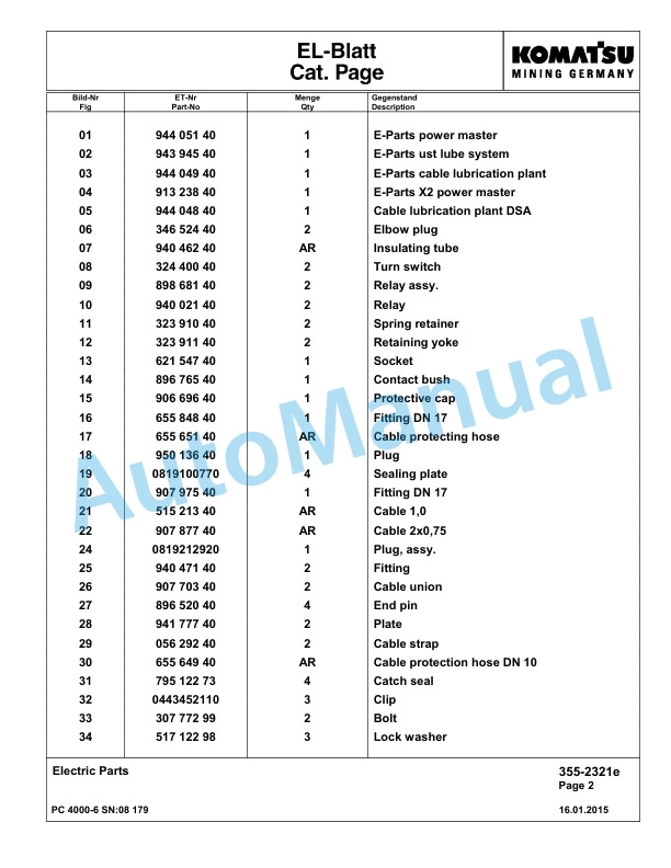 Komatsu PC4000-6 Hydraulic Excavator Parts Manual G08179-4