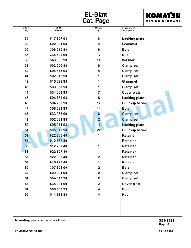 Komatsu PC4000-6 Hydraulic Excavator Parts Manual G08186-3