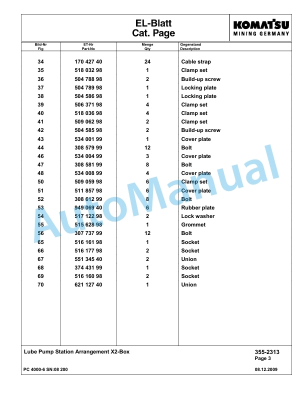 Komatsu PC4000-6 Hydraulic Excavator Parts Manual G08200-4