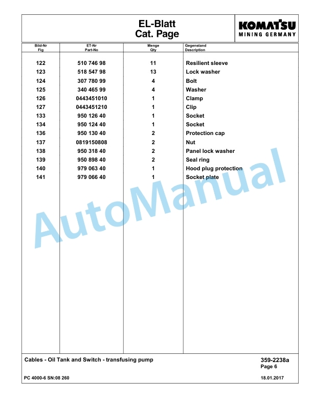 Komatsu PC4000-6 Hydraulic Excavator Parts Manual G08260-4