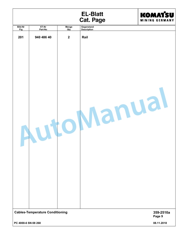 Komatsu PC4000-6 Hydraulic Excavator Parts Manual G08268-4