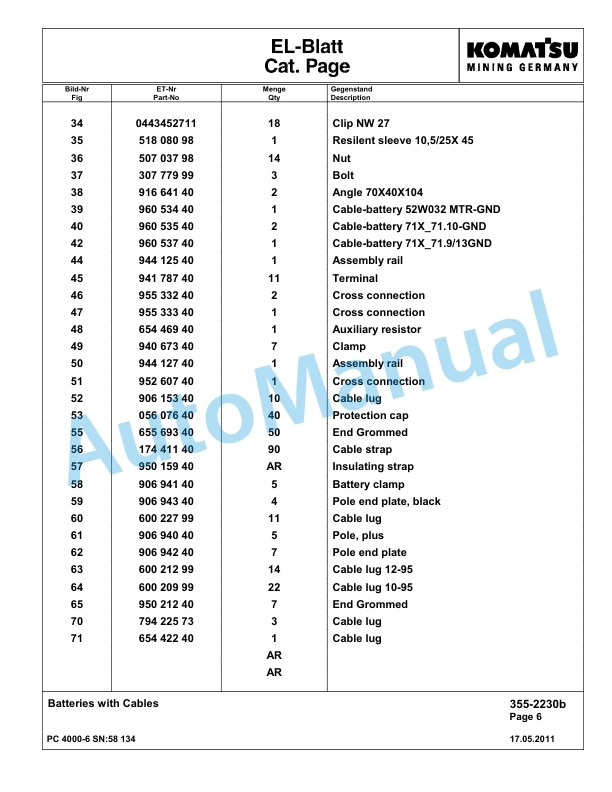 Komatsu PC4000-6 Hydraulic Excavator Parts Manual G58134-3