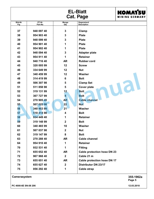 Komatsu PC4000-6E Hydraulic Excavator Parts Manual G08206-2