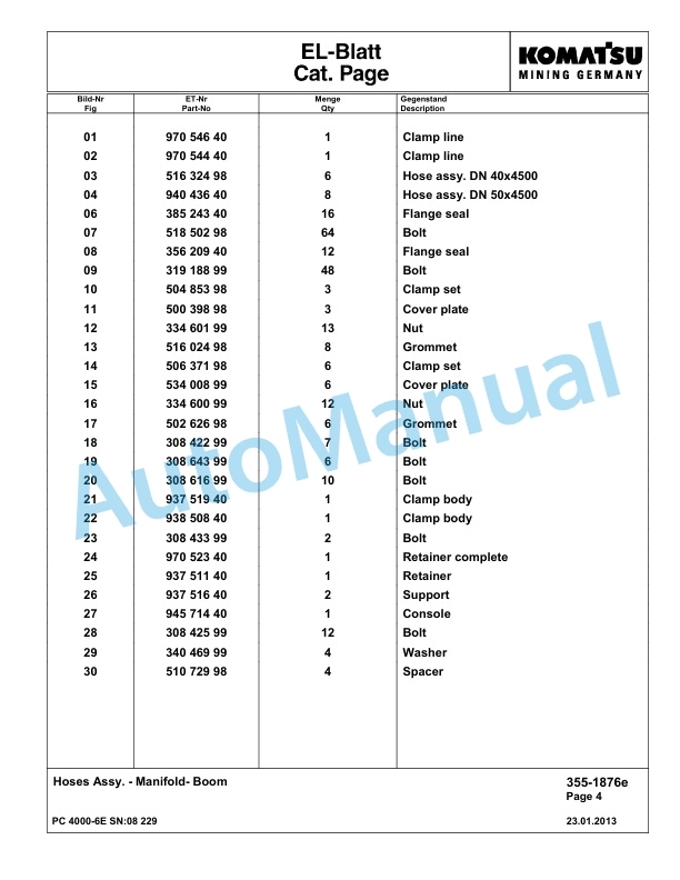 Komatsu PC4000-6E Hydraulic Excavator Parts Manual G08229-2
