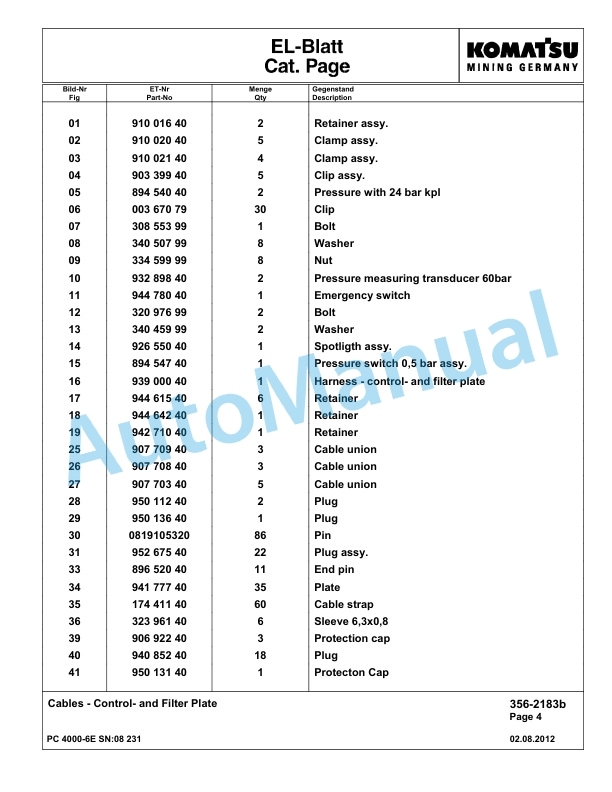 Komatsu PC4000-6E Hydraulic Excavator Parts Manual G08231-4