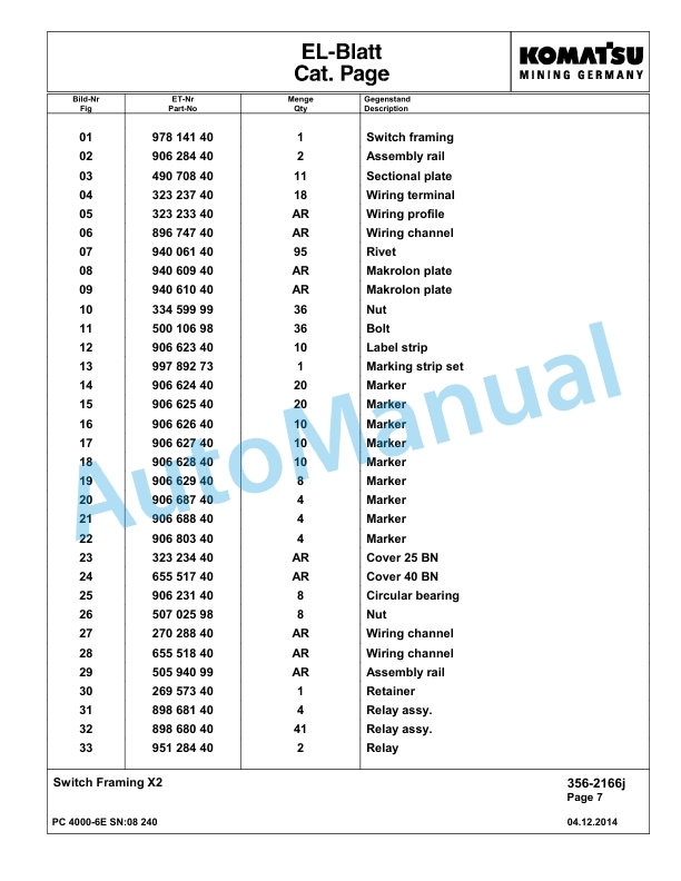 Komatsu PC4000-6E Hydraulic Excavator Parts Manual G08240-4