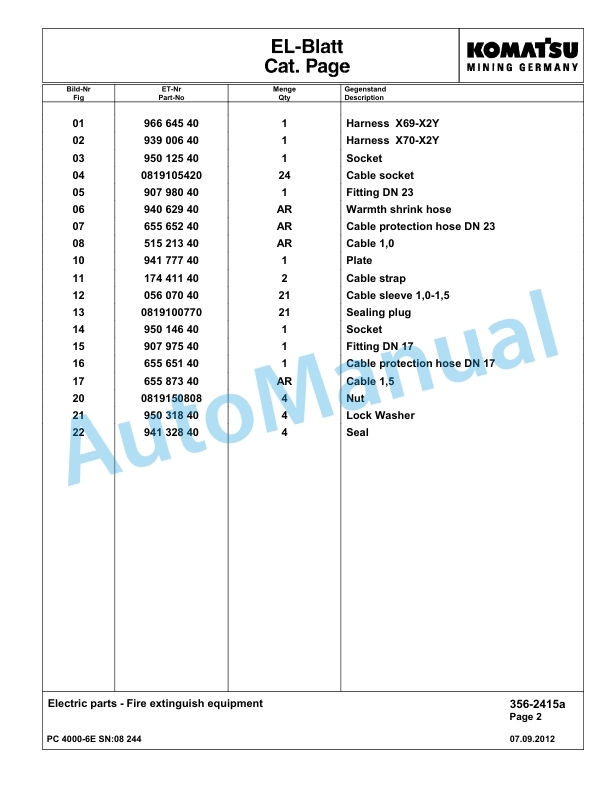 Komatsu PC4000-6E Hydraulic Excavator Parts Manual G08244-4