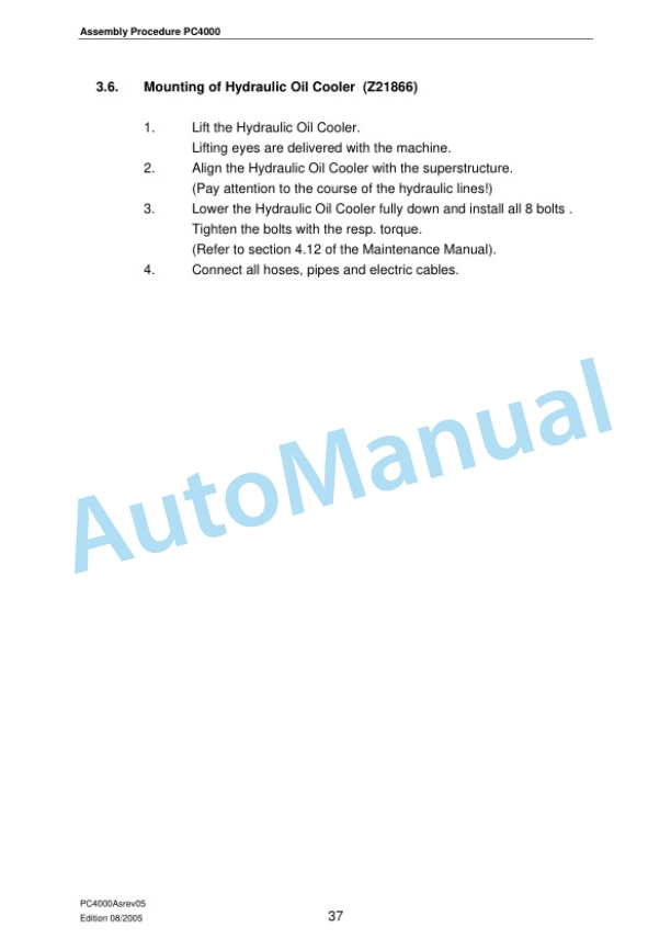 Komatsu PC4000 Hydraulic Mining Shovel Field Assembly Instruction PC4000Asrev05 3 Komatsu PC4000 Hydraulic Mining Shovel Field Assembly Instruction PC4000Asrev05 - Image 3