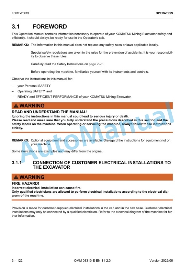 Komatsu PC4000E-11 Hydraulic Mining Shovel Operation and Maintenance Manual 08310-E-EN-11-2.0 2 Komatsu PC4000E-11 Hydraulic Mining Shovel Operation and Maintenance Manual 08310-E-EN-11-2.0 - Image 2