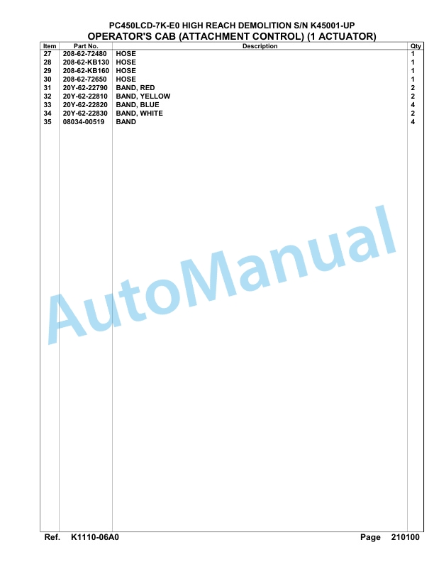 Komatsu PC450LCD-7K-E0 High Reach Demolition Hydraulic Excavator Parts Manual K45001-UP-3