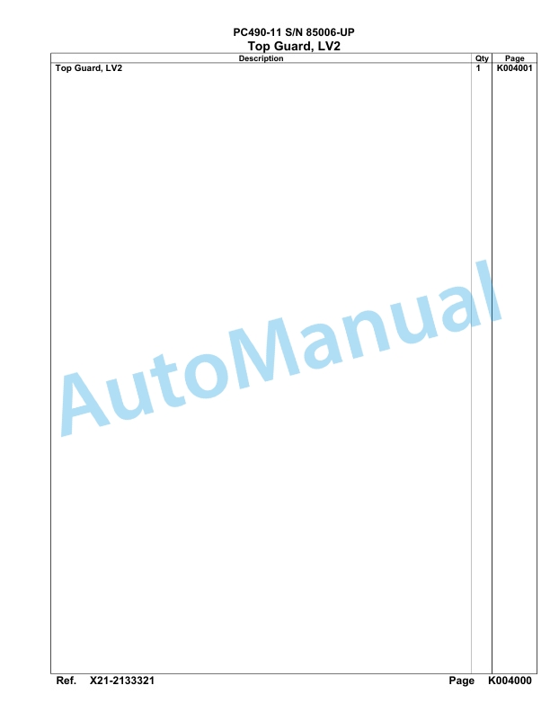 Komatsu PC490-11 Hydraulic Excavator Parts Manual 85006-UP-3