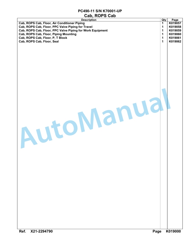 Komatsu PC490-11 Hydraulic Excavator Parts Manual K70001-UP-3