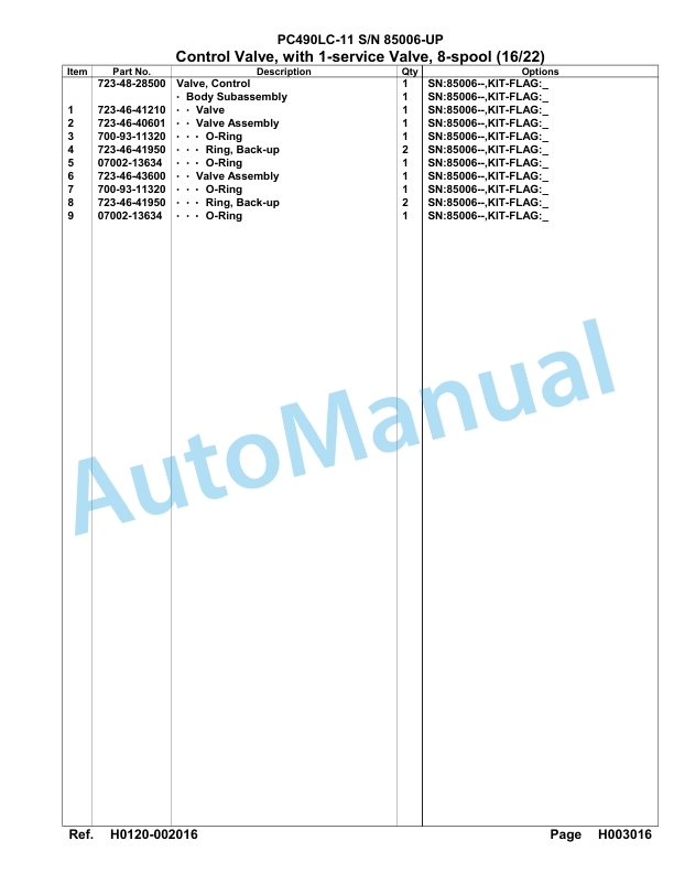 Komatsu PC490LC-11 Hydraulic Excavator Parts Manual 85006-UP-2