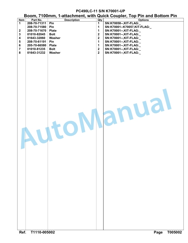 Komatsu PC490LC-11 Hydraulic Excavator Parts Manual K70001-up-5