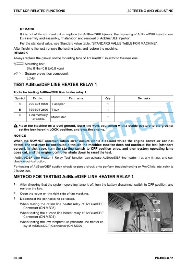 Alternative view of Komatsu PC490LC-11 Hydraulic Excavator Shop Manual SEN06494-03