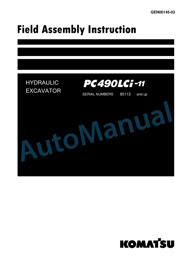 Komatsu PC490LCi-11 Hydraulic Excavator Field Assembly Instruction GEN00145-03