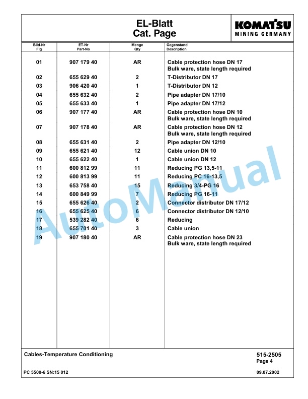 Komatsu PC5500-6 Hydraulic Excavator Parts Manual G15012-4