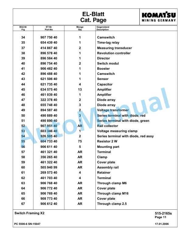 Komatsu PC5500-6 Hydraulic Excavator Parts Manual G15047-4