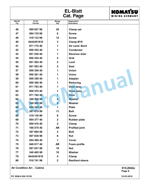 Komatsu PC5500-6 Hydraulic Excavator Parts Manual G15155 3 Komatsu PC5500-6 Hydraulic Excavator Parts Manual G15155-3