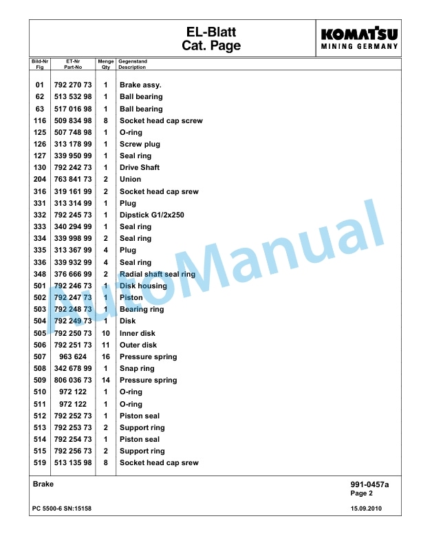 Komatsu PC5500-6 Hydraulic Excavator Parts Manual G15158 5 Komatsu PC5500-6 Hydraulic Excavator Parts Manual G15158-5