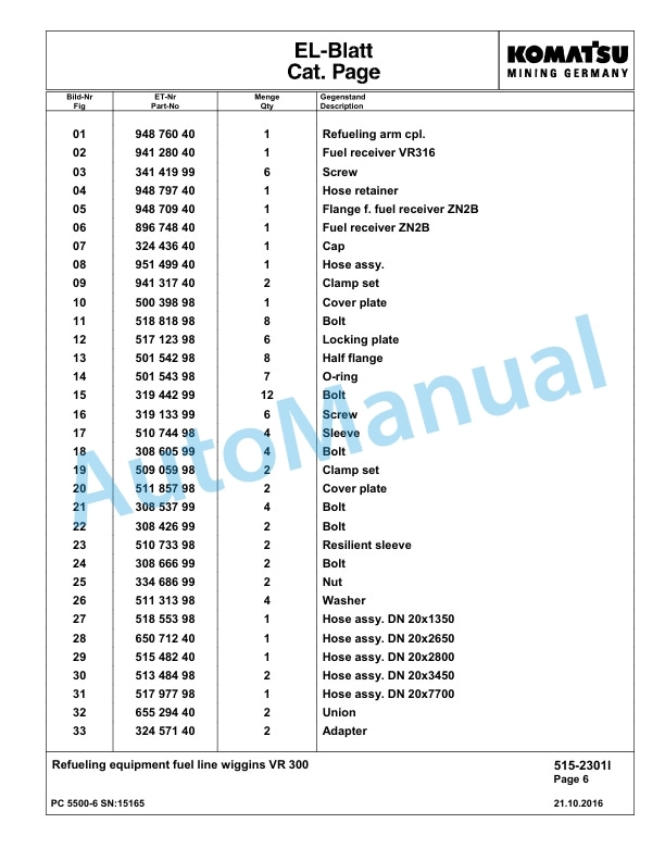 Komatsu PC5500-6 Hydraulic Excavator Parts Manual G15165 4 Komatsu PC5500-6 Hydraulic Excavator Parts Manual G15165-4
