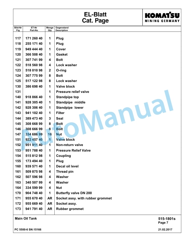 Komatsu PC5500-6 Hydraulic Excavator Parts Manual G15166 2 Komatsu PC5500-6 Hydraulic Excavator Parts Manual G15166-2