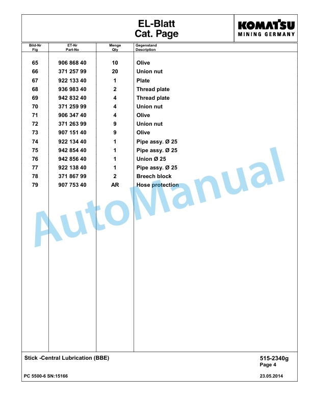 Komatsu PC5500-6 Hydraulic Excavator Parts Manual G15166 4 Komatsu PC5500-6 Hydraulic Excavator Parts Manual G15166-4
